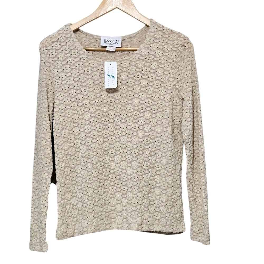 Vintage Jessica Beige Crocheted Pullover Sweater Top Womens XL